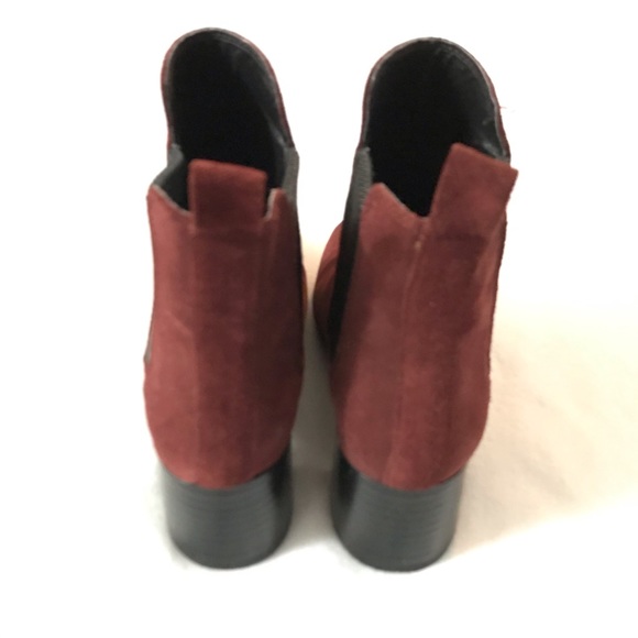 Zara Basic Burgundy Suede Chunky Heel Pull On Booties Square Toe Size 6.5 - Picture 4 of 8